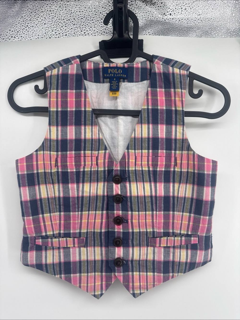 Polo by Ralph Lauren Pink, Navy & Cream Plaid Kids Vest